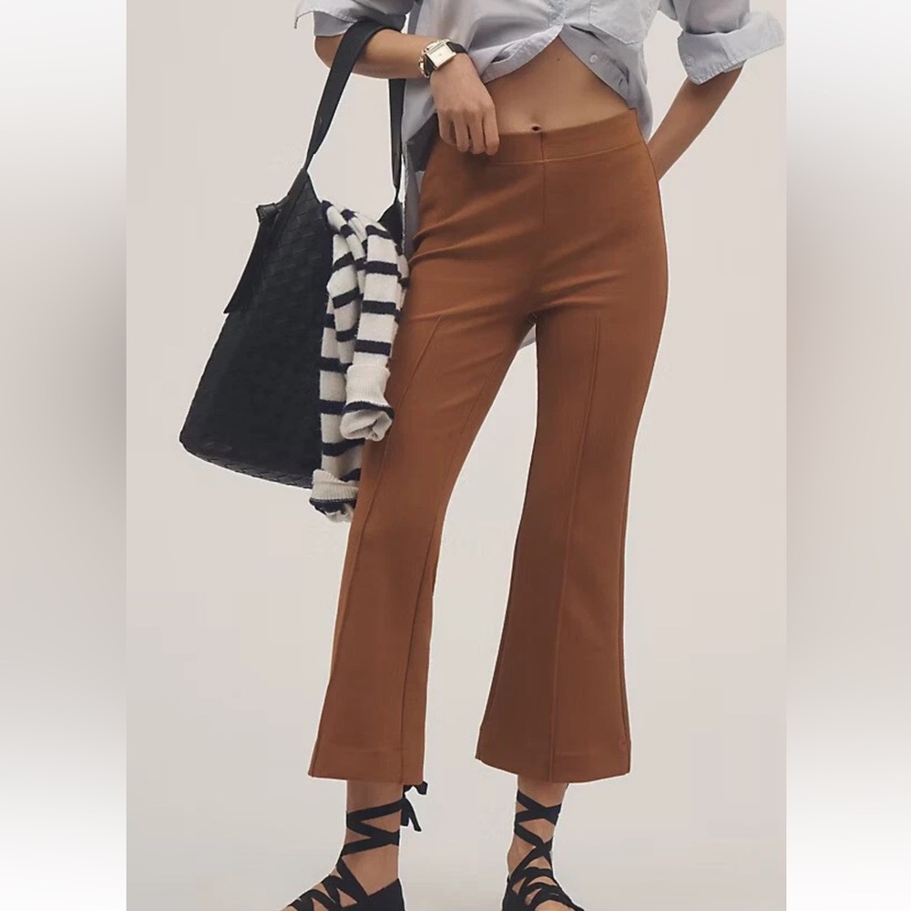 Maeve Cropped Flare Knit Pants in Cinnamon